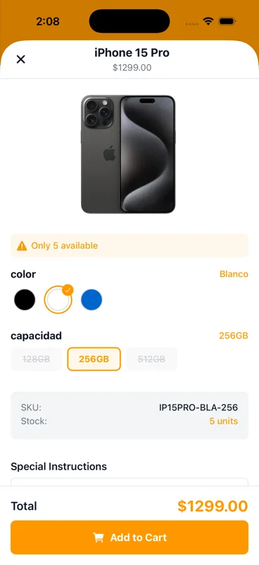 Pantalla de productos y variantes en el portal NAOS